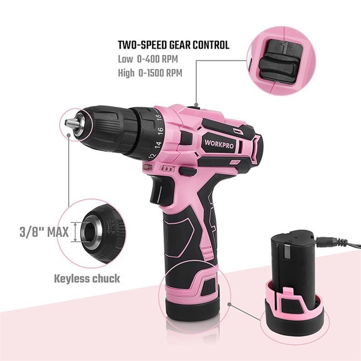 101PC 12V PINK DRILL TOOL SET